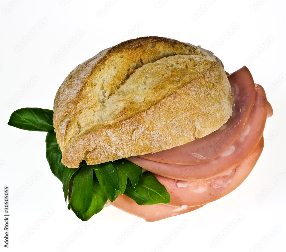 Bread roll with mortadella