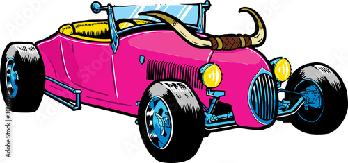Hot Rod style car with large horns
