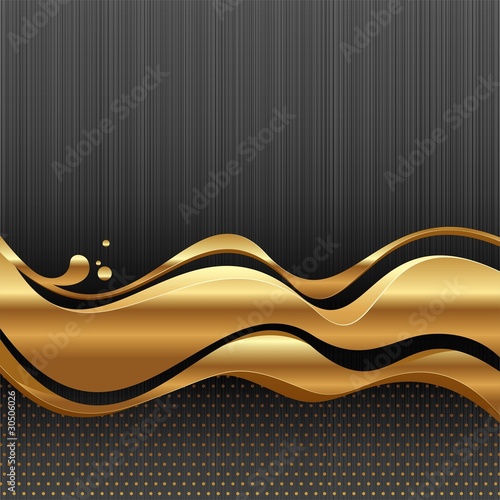 Golden stream waves on metal texture background