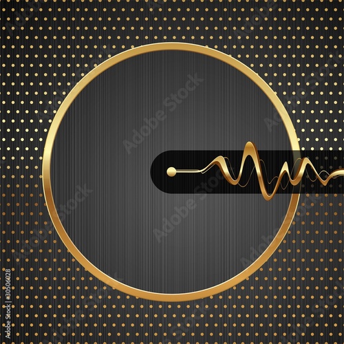 Hi-tech illustration with golden round frame & equalizer waves