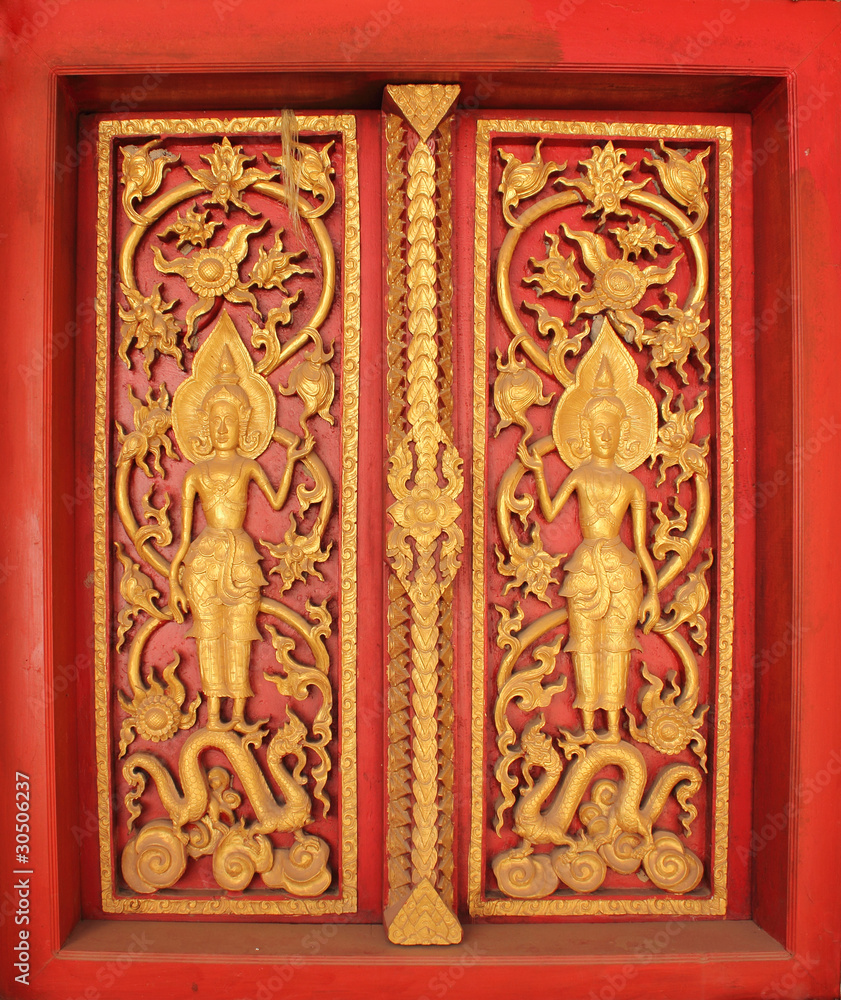 The Buddhist monastery window, Laos
