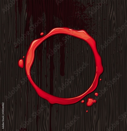 Vector bloody round frame on black wood texture background