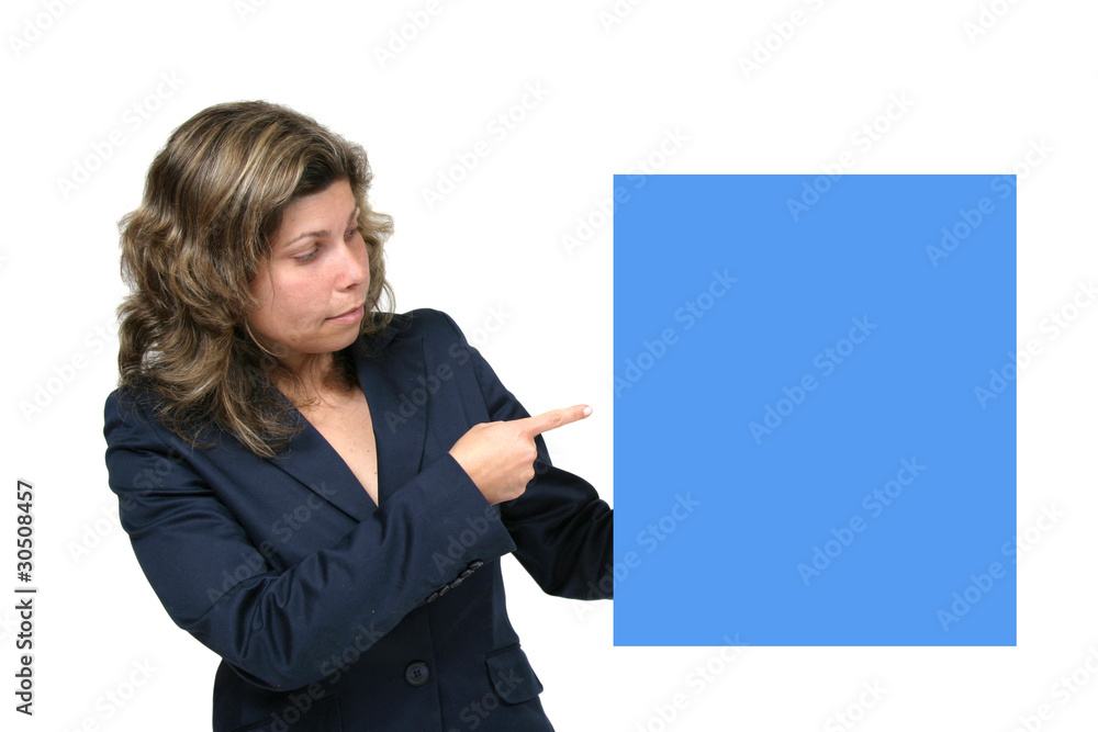 Young woman holding blank board Young woman holding blank board