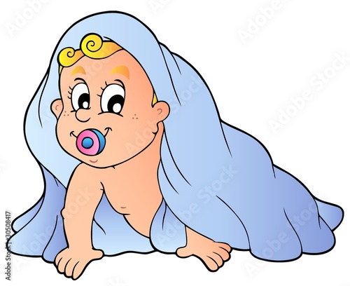 Crawling baby in towel