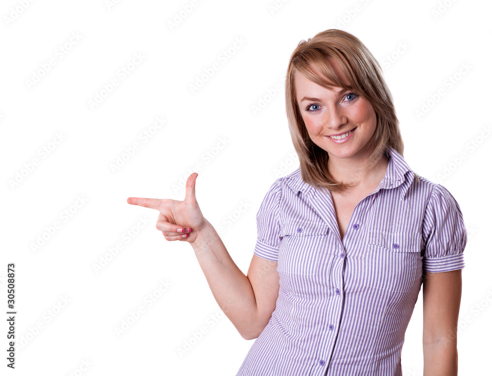Smiling business woman presenting. Smiling business woman presenting.