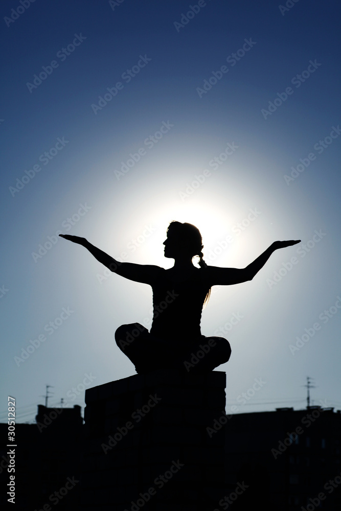 Silhouette of girl doing yoga poses isolated on white backgroun Silhouette of girl doing yoga poses isolated on white backgroun