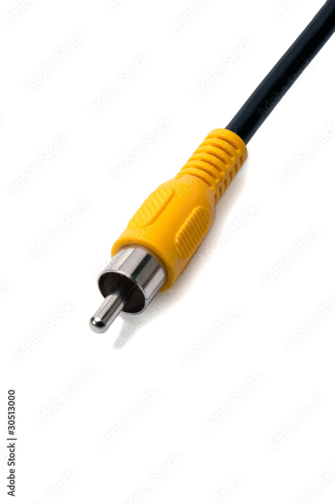 single yellow metal rca plug with cord single yellow metal rca plug with cord