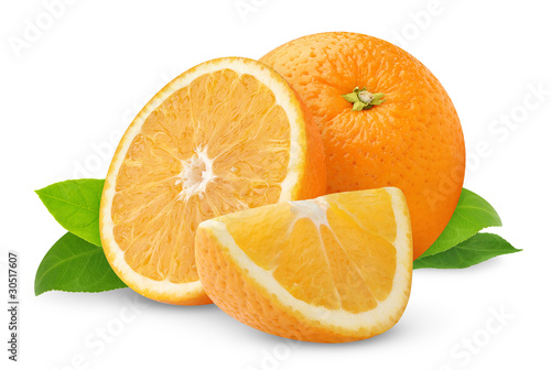 Isolated oranges. Orange fruit pieces isolated on white background