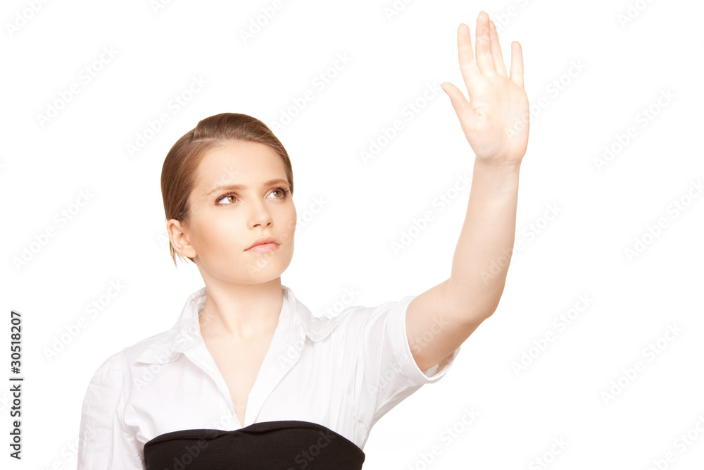 businesswoman working with something imaginary businesswoman working with something imaginary