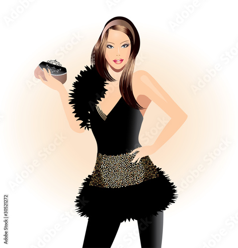 Fashion illustration-Fashion girl in little black dress