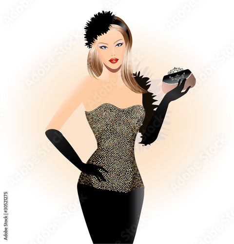 Fashion illustration-Beautiful girl in black dress