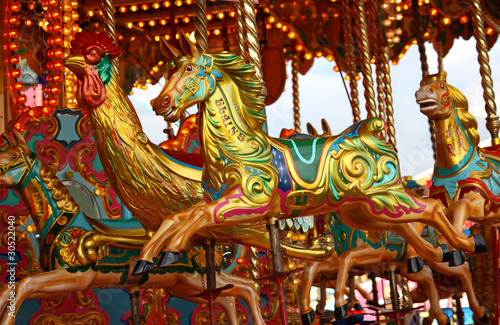 The Horses on a Traditional Carousel Fun Fair Ride.