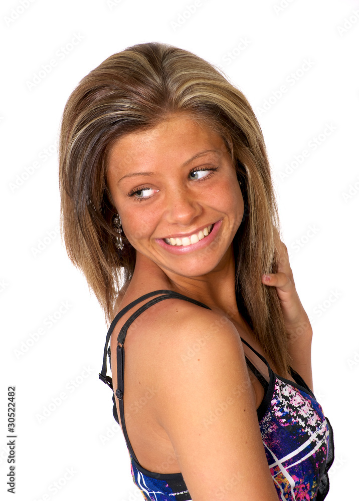 Blond female model in studio over white background. Blond female model in studio over white background.