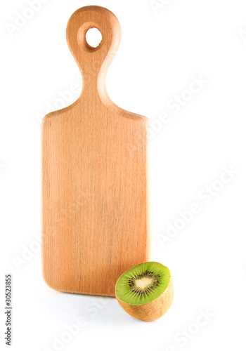 kiwi with cutting board isolated over white