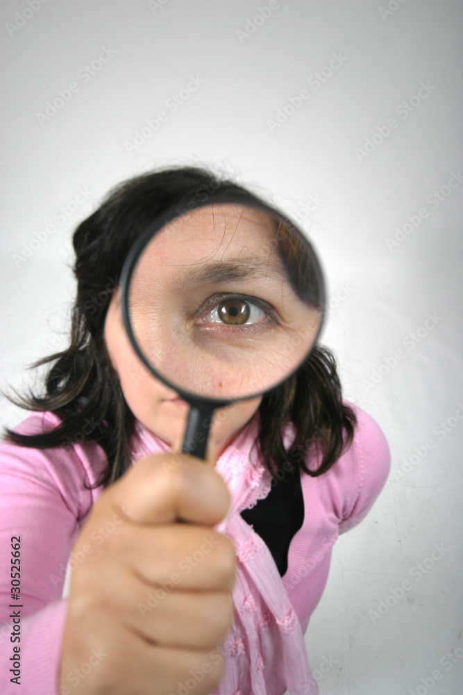 Young businesswoman holding Magnifying Glass, business photo Young businesswoman holding Magnifying Glass, business photo