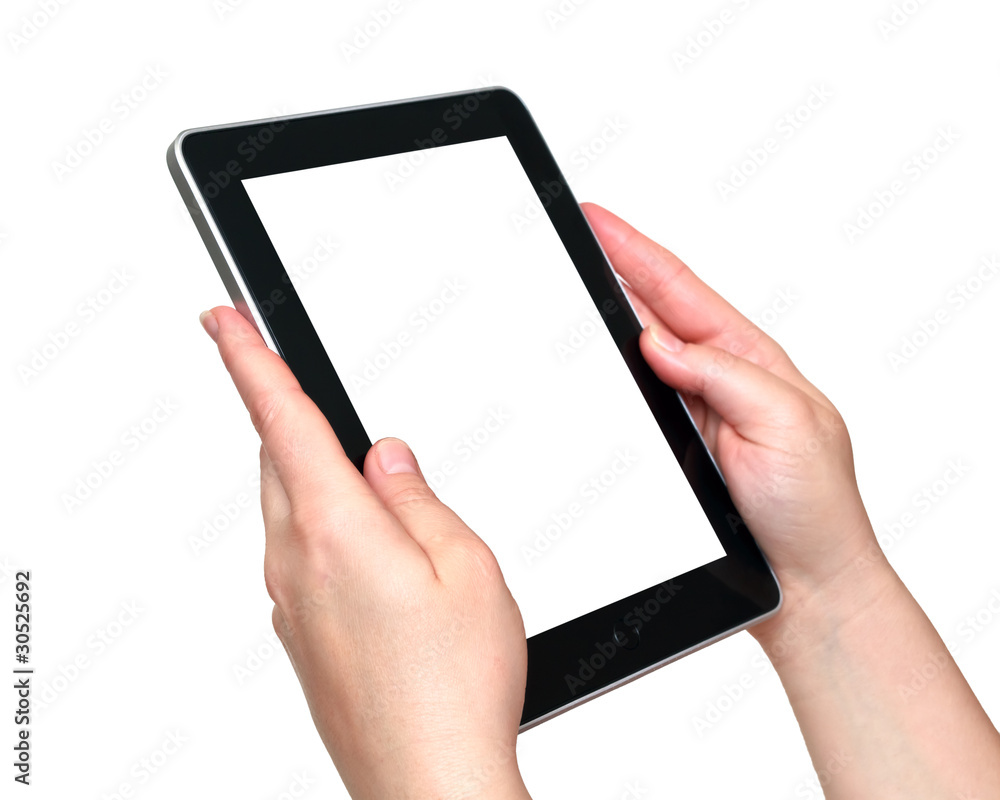 digital tablet with hands isolated on white background digital tablet with hands isolated on white background