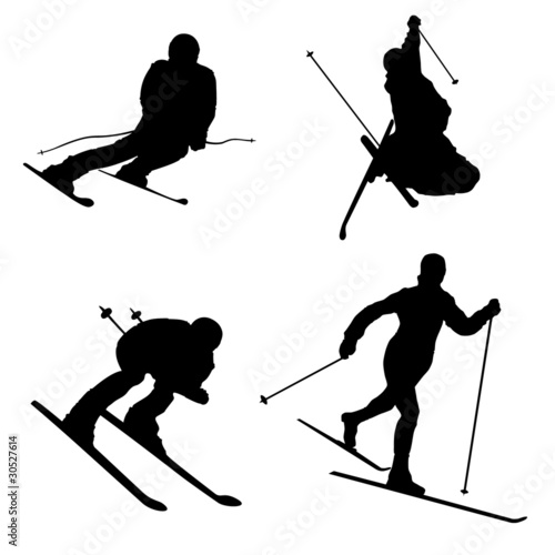 Silhouette set of different winter sports skiing part 2