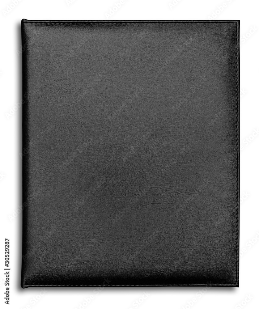 Black leather case notebook isolated on white background