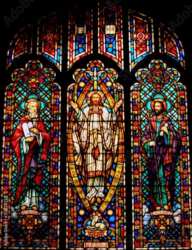 Stained Glass Window of Jesus, Moses, and Elijah