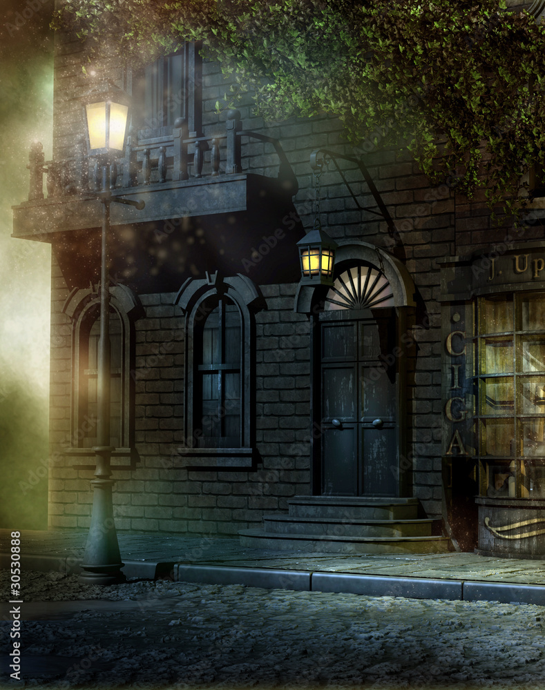 Wiktoriański dom z lampami Stock Illustration | Adobe Stock