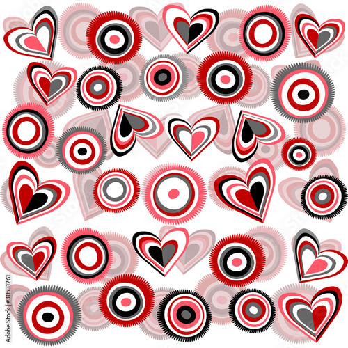 Background with stylized flowers and hearts