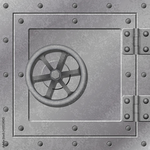 A Steel Strong Box Door with Hinges and Rivets