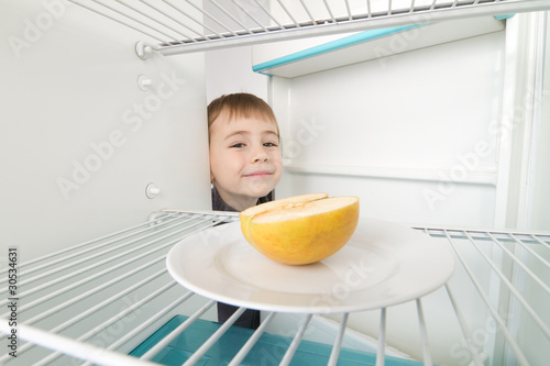 Boy Looks Empty Refrigerator