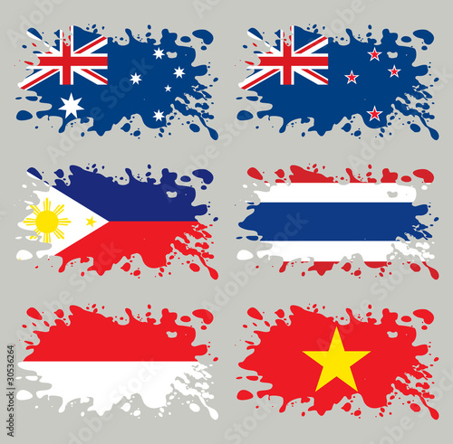 Splash flags set Oceania & Southern Asia