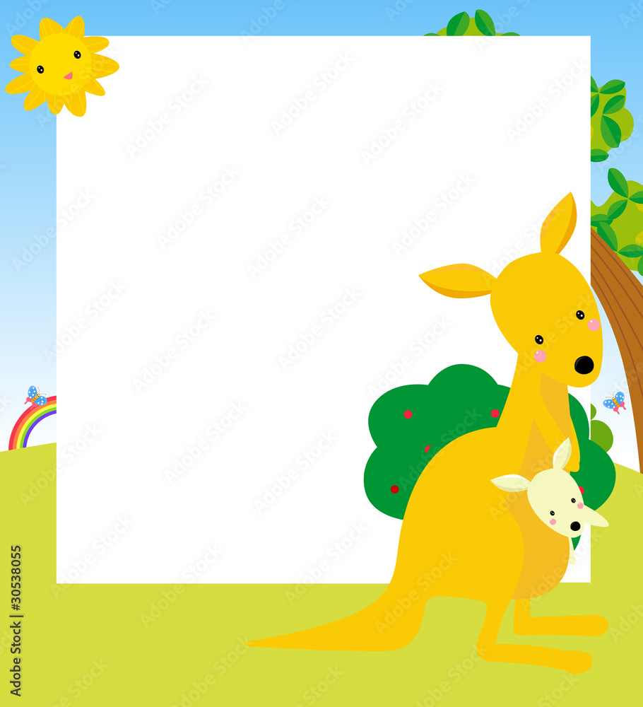 Obraz premium kangaroo and its baby frame-vector