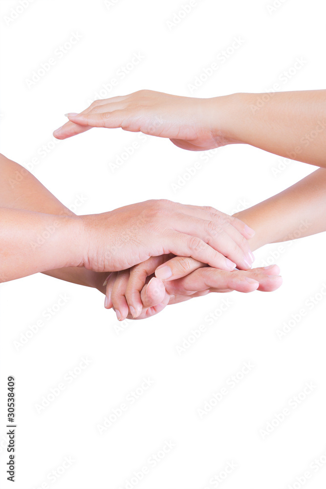 man and womam holding hands isolated