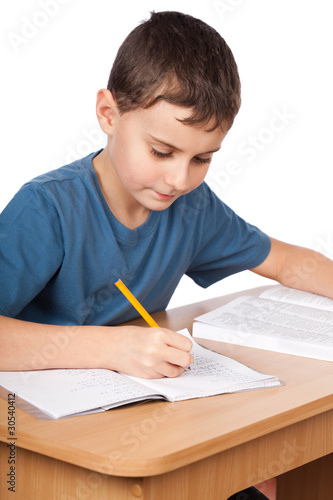 School child doing homework