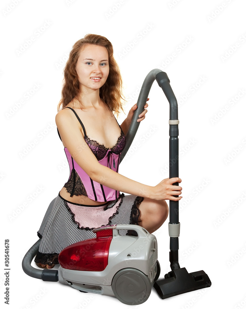 Sexy woman with vacuum cleaner Stock Photo | Adobe Stock