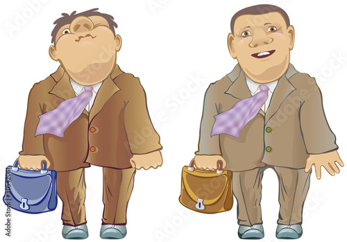 contented man with a briefcase. doubting man