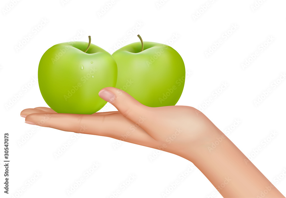 Hand and two apples. Vector illustration Hand and two apples. Vector illustration