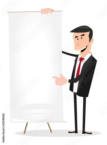 Cartoon White Businessman Holding A Paperboard