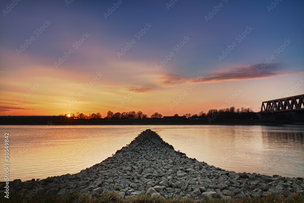 Sunset at Rhein river, Wörth, Germany