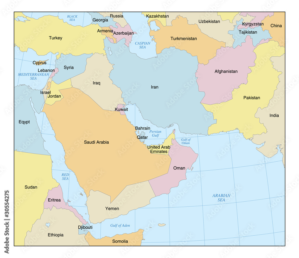 Middle East Map with Countries & Labels