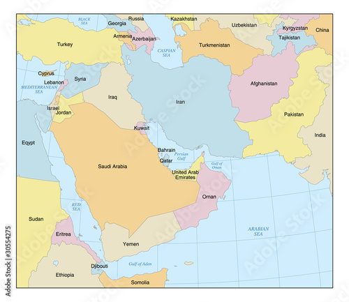 Middle East Map with Countries   Labels
