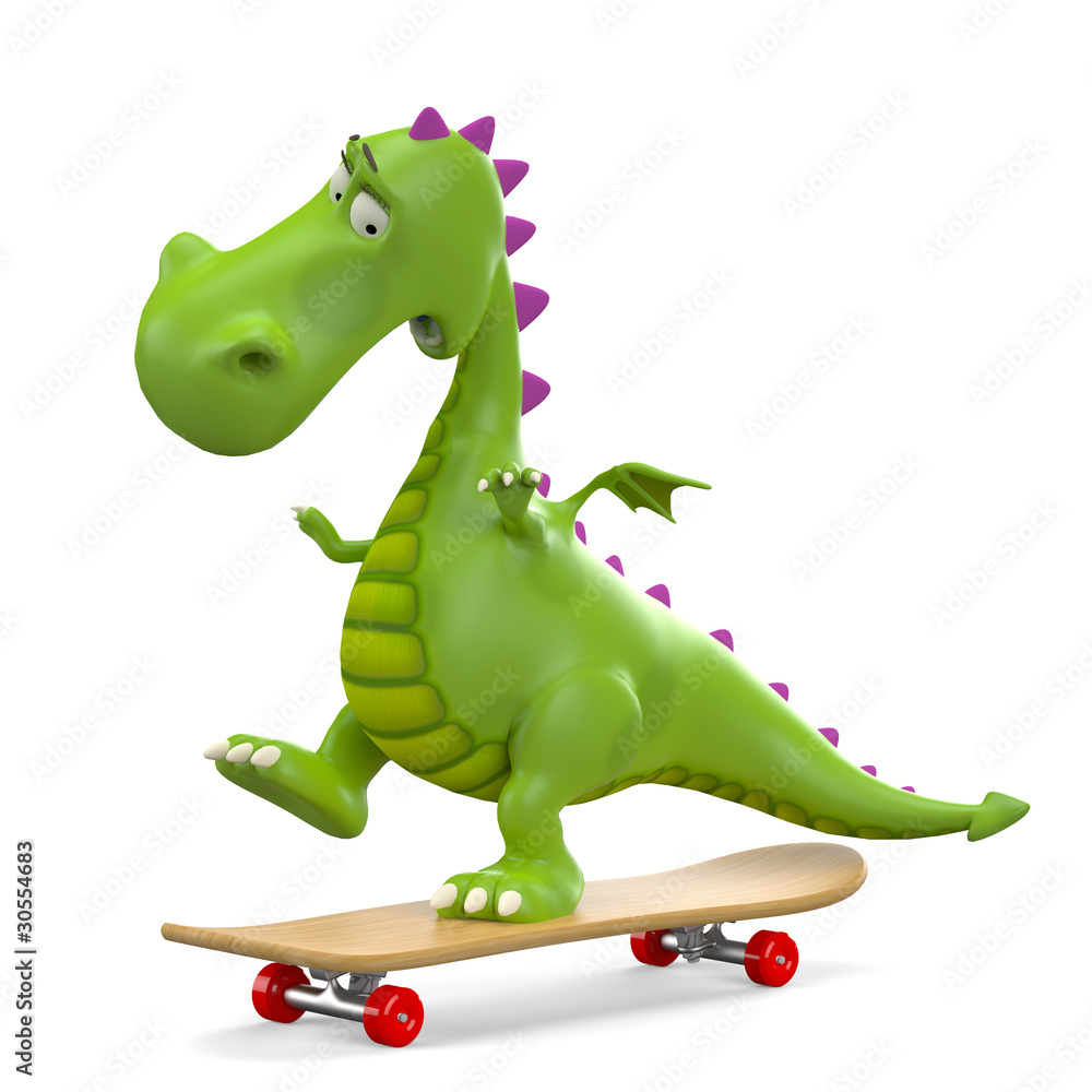 Naklejka premium dino baby dragon skating