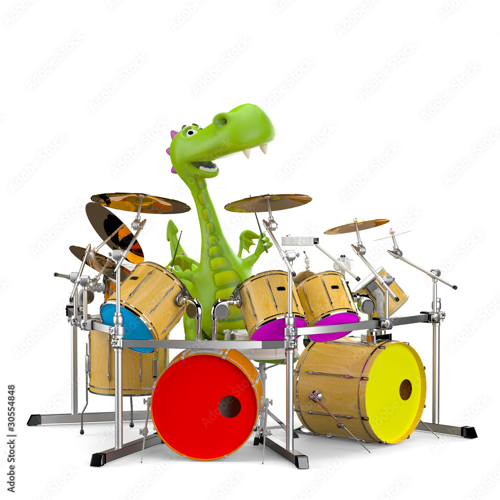 Dino Baby Dragon Playing Drums Stock Illustration Adobe Stock