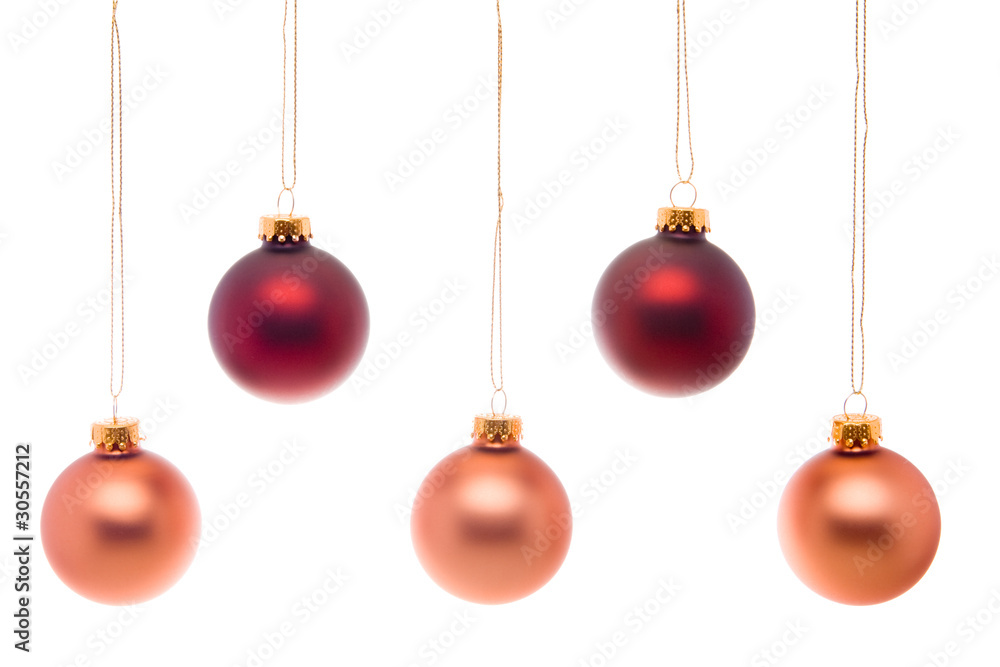 Pastel Red Pink Salmon Christmas Balls Isolated
