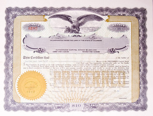 Old US Stock Certificate Eagle Medallion American