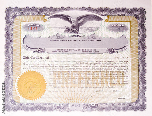Old US Stock Certificate Eagle Medallion American
