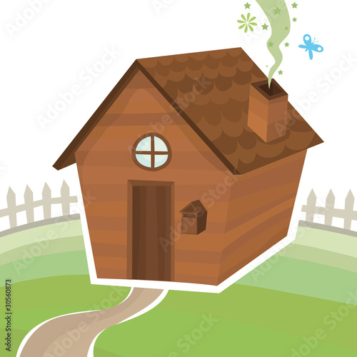 Maison en bois et terrain, vecteur