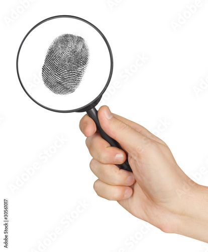 Magnifying glass in hand and fingerprint © Nikolai Sorokin