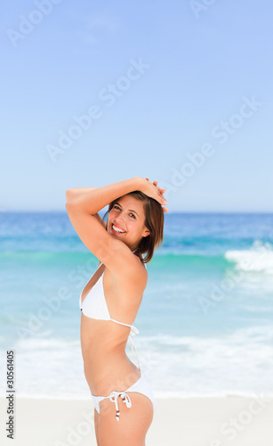 Wonderful woman posing in front of the camera