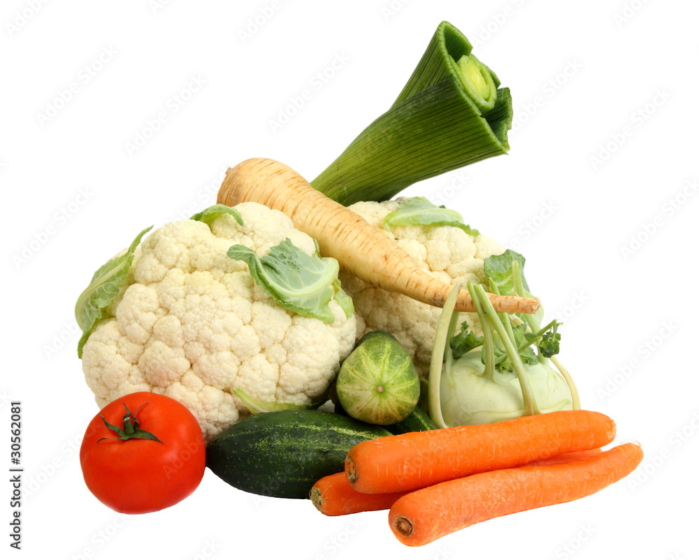 Fresh vegetables isolated on white background