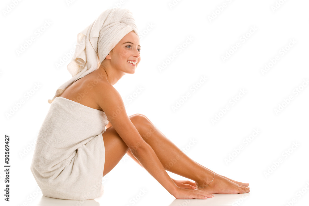 Woman wrapped towels Woman wrapped towels