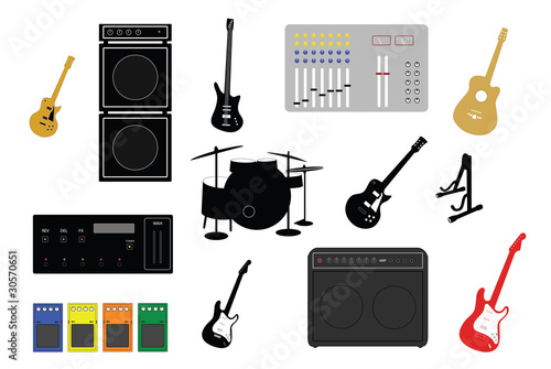 musical instruments and studio equipment illustrations