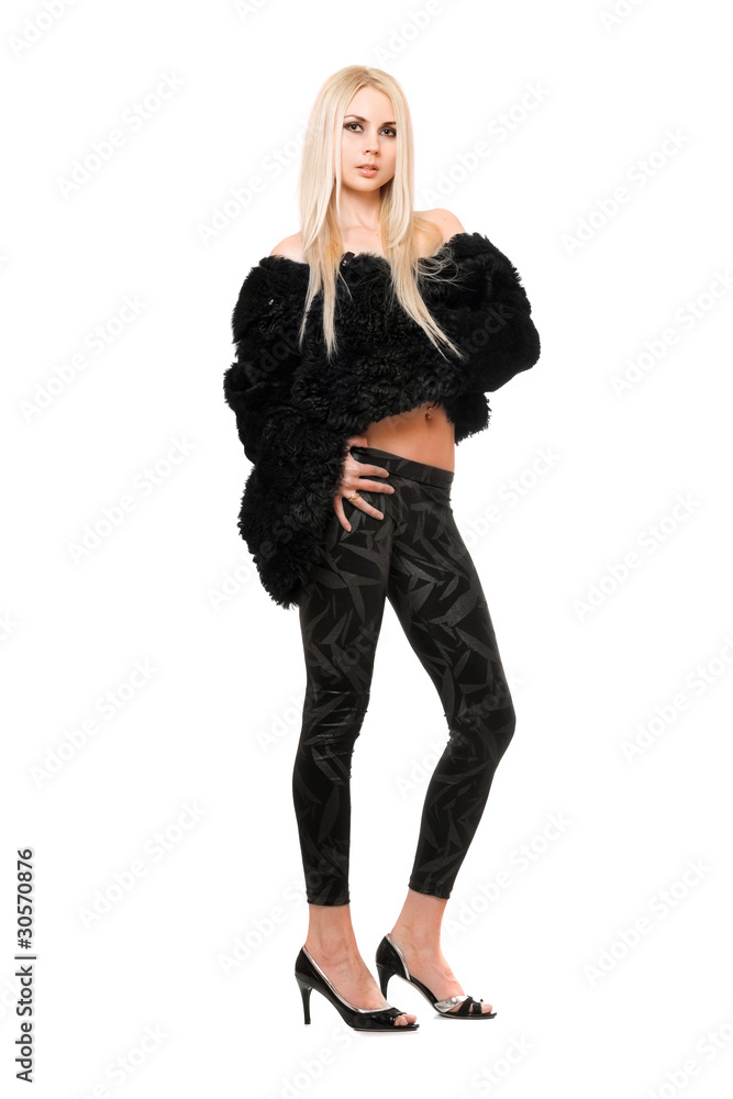 Fototapeta premium Perfect young blonde in black coat